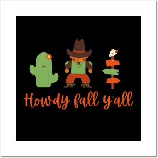 Howdy Fall Yall Cowboy and Cactus Posters and Art